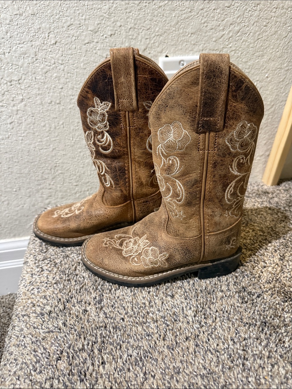 Shyanne Brown Floral Embroidered Kids Cowboy Boots